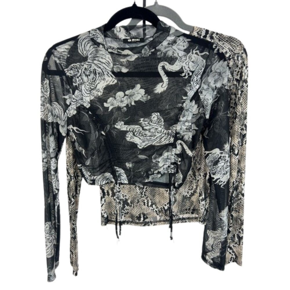 Mesh Snakeskin & Tiger Print Long Sleeve Crop Top Bundle